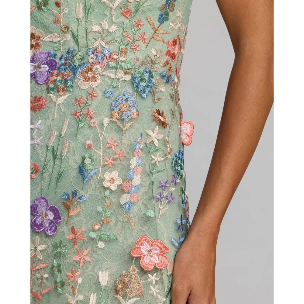 Mac Duggal One-Shoulder Floral Gown in Mint with Pink & Purple Accents - Picture 10 of 15